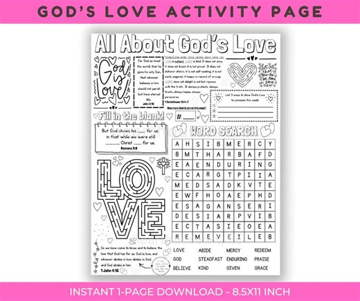 God's Love Activity Page Lesson, Christian Valentine Coloring Page Printable (PDF Download) - Etsy