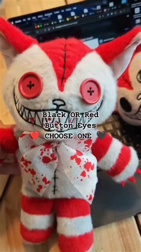 We're making a Hysteria Cheshire Cat. Help us decide on the eye color. Choose BLACK or RED button eyes.If you say "do them both" (or anything other than "black" or "red" you will be thrown into the volcano 🌋 😂