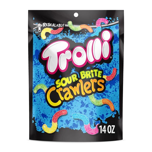 Trolli Sour Brite Crawlers, Candy, Cherry-Lemon, Strawberry-Grape & Orange-Lime, Sweet and Sour, Gummy Worms, 14 oz Bag