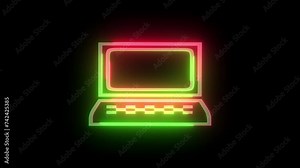 Neon retro computing icon green red color animation black background