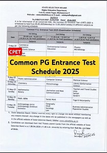 CPET Exam schedule 2025/PG Entrance subject wise schedule 2025