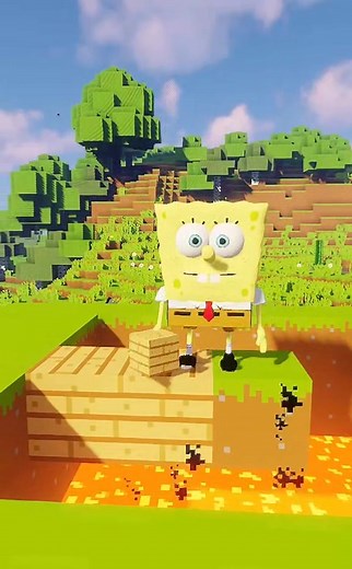 Exploring Minecraft with Spongebob Characters