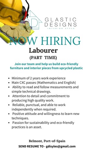 GlasticDesignsInteriorStyle on Instagram: "We're looking for a Labourer to join our team. Send your resume to gdistyles@gmail.com #madeintnt #trinidadandtobago"