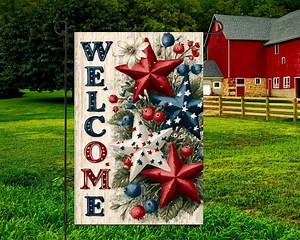 Americana Patriotic Welcome Garden Flag PNG, 4th of July Sublimation, Red White Blue Stars, Summer Yard Decor, Digital Download Png - Etsy