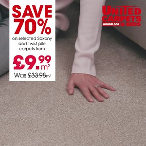 79K views | 70% off selected carpets in store NOW ️ Luxury deep pile saxony carpets and sensational twist pile carpets in stock for super-fast fitting. Get FREE FITTING when you buy the Underlay  Plus, pay NOTHING for 12 months then take 3 years to pay. | United Carpets and Beds | Facebook