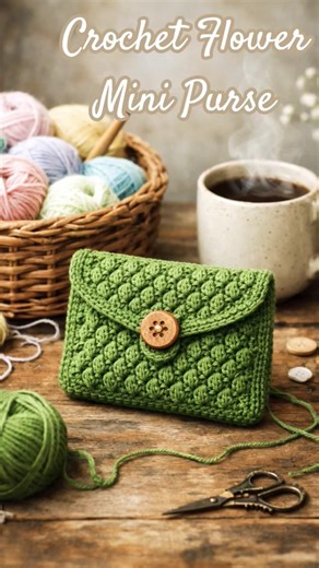 Crochet Mini bag 💚👜. Crochet Flower🌸 crochet tutorial #crochetforbeginners #crochetflower