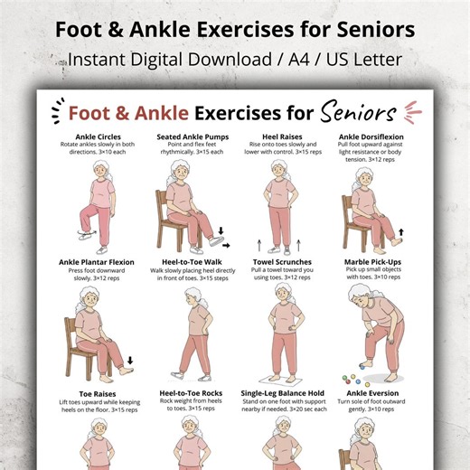 Foot & Ankle Exercises for Seniors Printable, Ankle Exercises Chart, Seated and Standing Foot Exercises, Older Adults Legs Home Exercise PDF - Etsy