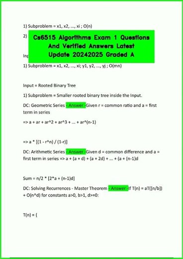 Cs6515 Algorithms Exam 1 Questions And Verified Answers Latest Update 20242025 Graded A video
