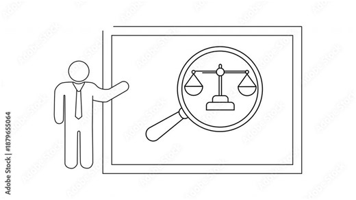 Justice Presentation Scales of Justice Under Magnifying Glass.