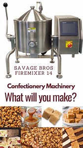 Savage Bros Firemixer 14 fudge making machine. This unique piece of confectionery machinery is an all-electric, table-top fudge cooker & mixer and can be used as a fudge cooker, caramel cooker, toffee cooker, nut brittle cooker, gummies cooker, hard candy cooker and virtually any other confectionery that requiring heating and mixing. The optimum batch size for this piece of fudge making equipment is around 10 kg, with a cook time of around 30-60mins, depending on recipe. One-person processing fr