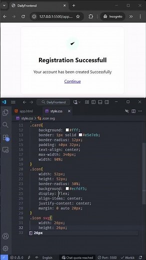 Minimal Registration Success Page | Modern HTML & CSS UI Design