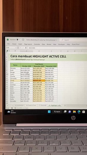 Cara membuat Highlight Active Cell, semoga bermanfaat! 😊 #tipsexcel #excelpemula #trikgooglesheets #belajarexcel #kelasexcel #kelvintham27