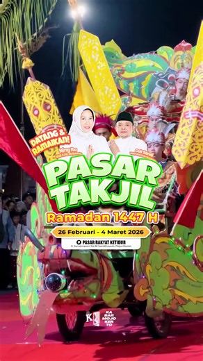 Datang dan Ramaikan🔥🔥🔥 Seperti halnya Ramadan tahun lalu, Pasar Takjil Ramadan kembali hadir menyemarakkan bulan suci Ramadan 1447 H/2026 di Pasar Rakyat Ketidur, Kecamatan Prajurit Kulon, Kota Mojokerto. Kegiatan ini akan berlangsung selama sepekan, mulai 26 Februari hingga 4 Maret 2026, pukul 15.00 sampai dengan 21.00 WIB. Beragam kegiatan turut memeriahkan Pasar Takjil Ramadan 2026. Mulai dari lomba patrol dan bedug yang melibatkan pelajar SD/MI, SMP/MTs, SMA/SMK/MA, hingga Karang Taruna. 