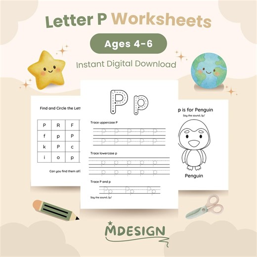Letter P Worksheets for Preschool & Kindergarten, Tracing and Phonics Printable PDF - Etsy Australia