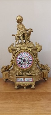Antique French striking figural gilded spelter & porcelain clock | eBay