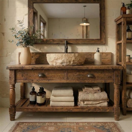Handmade Reclaimed Rustic Solid Wood Bathroom Sink Vanity Table With Drawers. - Etsy