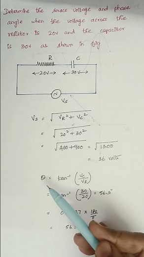 Find the source voltage and phase angle