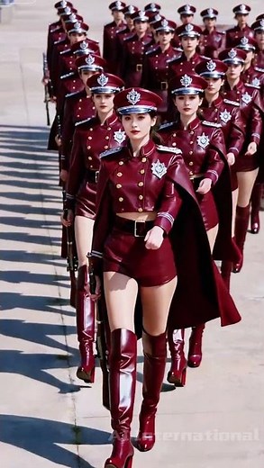 40 Female Soldiers Red Leather Uniform Epic