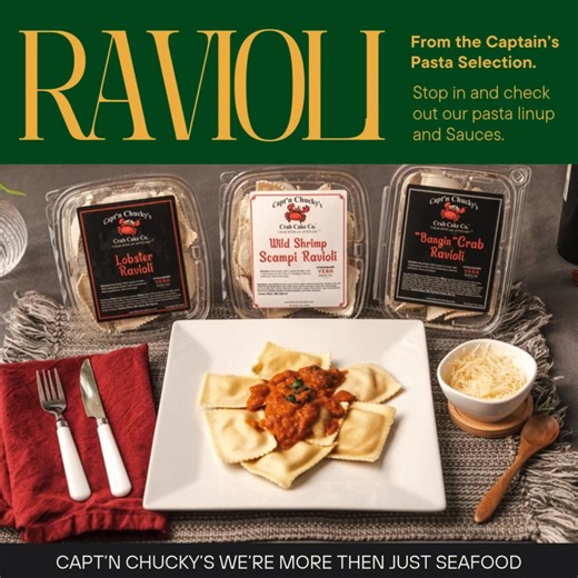 Mangia Bene! [Eat Well] Bring a taste of Italy home with our delicious seafood pasta creations, made with flavors so good even an Italian Nonna would approve. Featured Pasta Favorites: 🦞 Lobster Ravioli 🍤 Wild Shrimp Scampi Ravioli 🦀 Bangin’ Crab Ravioli Top it off with our rich, savory sauce that’s simmered to perfection. Perfect for a cozy night in, a dinner party, or any time you want to treat yourself to something extra special. Come stock up and make your next pasta night unforgettable! 