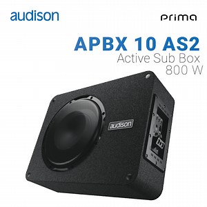 Audison Prima APBX 10 AS2 active subwoofer, with the 10-inch driver, features a dedicated high-performance amplification module that enhances all the passive box technologies: ▪Integrated 400 W RMS 0.16 D-Class amplifier featuring he-li technology (high efficiency / low impedance) without switching power supply, for a performance next to ideal. ▪HRC AP remote control included. ▪Input stage DBT (Dynamic Bass Tracking) technology allows 100% use of the He-Li (High-Efficiency Low Impedance) amplifi