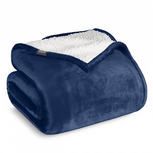 Bare Home Plush Sherpa Bed Blanket - Fluffy & Soft - Reversible - Lightweight - King, Dark Blue - Walmart.com