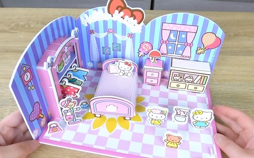 可爱的hello Kitty卧室，软绵绵的床，漂亮的大衣柜