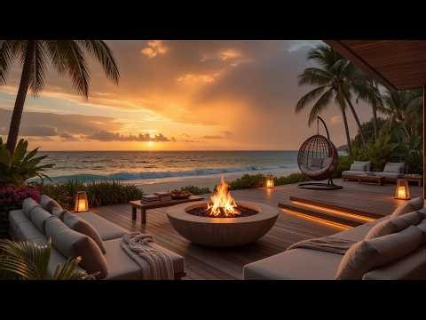 Ocean Sunset Campfire 🔥🌊 Relaxing Beach Waves for Sleep