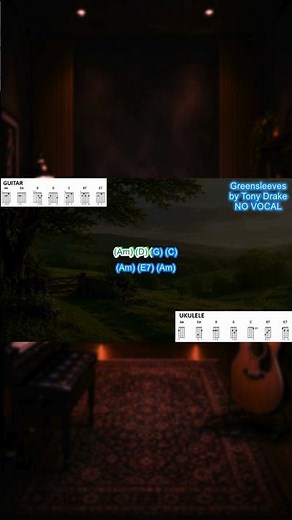 Greensleeves play along with scrolling guitar chords and lyrics