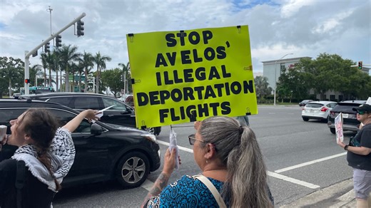 Protesters rallying against budget airline's ICE deportation flights picket outside SRQ