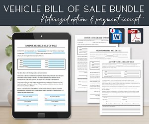 Motor Vehicle Bill of Sale, Printable Form Templates Bundle | Auto Car Sale Record | Payment Receipt | Notarize Seal | Fillable PDF | Word - Etsy