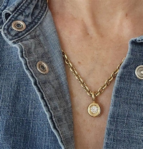 Bezel Set Diamond Solitaire Pendant: 14k Solid Gold Minimalist Pendant - Etsy