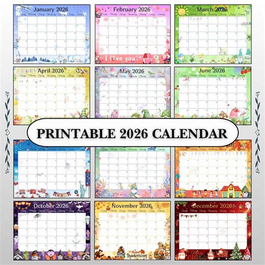Printable 2026 Gnome Calendar: Monthly Planner (PDF) - Etsy
