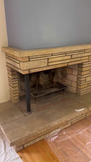 Do you prefer painted or natural brick? Check out this modern fireplace makeover completed with a Wagner FLEXiO paint sprayer 🔥 #diyproject #diyprojects #homeimprovement #homeimprovementprojects #fireplacemakeover #interior #paintsprayer #wagnerspraytech #satisfyingvideo #beforeandafter