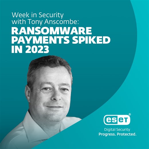 🚨Unveiling the Ransomware Surge with Tony Anscombe! The shocking $1.1 billion payments of 2023. 🔍 Chainalysis calls it a "watershed year for ransomware." ESET Threat Report H2 2023 reveals heightened activity. 🕵️‍♂️ What's the impact? Watch the full video now! #RansomwareTrends #CyberSecurity #StayInformed #ESET #WeekInSecurity | ESET