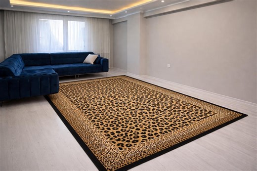 Leopard Print Area Rug, Luxury Animal Print Carpet With Black Border, Bold Statement Living Room Rug, Modern Chic Home Decor - Etsy