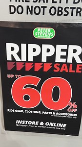 RIPPER SALE ON NOW UP TO 60% OFF! Massive savings across ride gear, clothing, parts, and accessories. This is your chance to score serious value on the essentials you actually want. Available in store and online. Once it’s gone, it’s gone. SHOP NOW > https://bit.ly/RIPPER-SALE Selected sizes and styles only. T&Cs apply. Prices as marked. Limited time only. #RipperSale #RideReady #GearUp #Motorlife | Peter Stevens Motorcycles