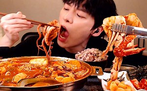 【SIO ASMR】韩式海鲜什锦火锅吃播/咀嚼音