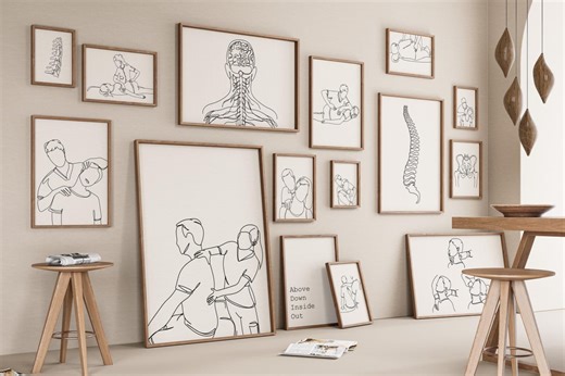 Chiropractic Gallery Set of 15 Drawings, Minimalist Line Art Print, Physiotherapy Office Poster, Injury Recovery Digital File, Sport Therapy - Etsy