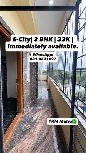 Bengaluru Rental Hub on Instagram: "✅E-City | 3 BHK ✅1Km from the Kudlu Gate metro . ✅Prime location | Commute friendly . ✅33K rent Inc maintenance. ✅immediate move in Preferred. ✅Family | Working bachelors. ✅WhatsApp us to schedule the property visit . #3bhk #electroniccity #budget #rental #bangalore"