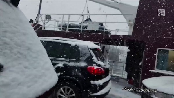 Large Snowflakes fall and Accumulate on New Brunswick ferry