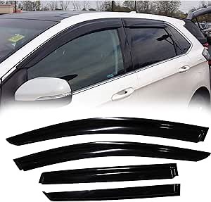 Side Window Vent Wind Deflectors fit for 2015-2024 Ford Edge, 4pcs Outside Mount Tape-On Nice Rain Guards Set, Dark Smoke Window Visor FD4P04