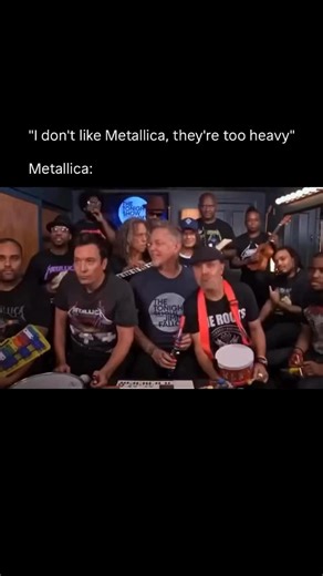 China on Instagram: "In this episode, Metallica joined Jimmy Fallon and The Roots in the Tonight Show’s Music Room to perform their classic Enter Sandman, but with a twist: only using classroom instruments. The result was a playful and lighthearted take on one of heavy metal’s most iconic songs. Fans loved it because it showed Metallica stepping outside their usual hard-hitting style, trading heavy riffs for toy xylophones, kazoos, and tiny drums, while still bringing all their energy to the per