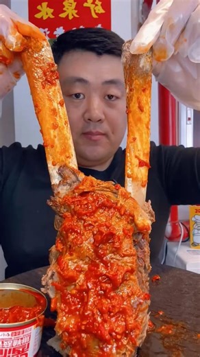 This huge spicy pork knuckle is amazing! It fills your heart with one bite #mukbang #shortvideo