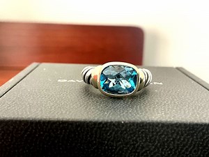 David Yurman 14k Gold Silver Blue Topaz Noblesse Ring NO RESERVE AUCTION .99 | eBay