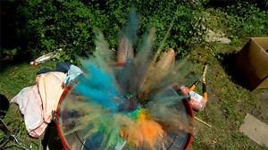 In this super #fun drumming session, Gav and Dan decorate a second-hand drum kit with paint before smashing it in #slowmo. | The Slow Mo Guys