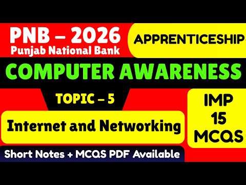 Internet and Networking MCQS | Computer Awareness for PNB Apprenticeship 2026 | PNB 2026 Computer