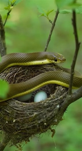Nature is BRUTAL: Snake Swallows Every Egg in Bird's Nest! 🐍🥚 A nest cam captures the shocking reality of the wild! Watch this incredible, raw footage of a clever snake silently raiding a bird's nest and swallowing every single egg in one meal. The way it consumes the eggs whole is a marvel of nature's design. This is the ultimate predator vs. prey encounter. Share if you're fascinated by the raw, unfiltered world of wildlife! (Warning: This video shows natural predation and may be unsettling 