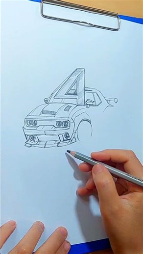 From Number 4 to Sports Car 🏎️🔥 | Satisfying Creative Car Drawing Tutorial