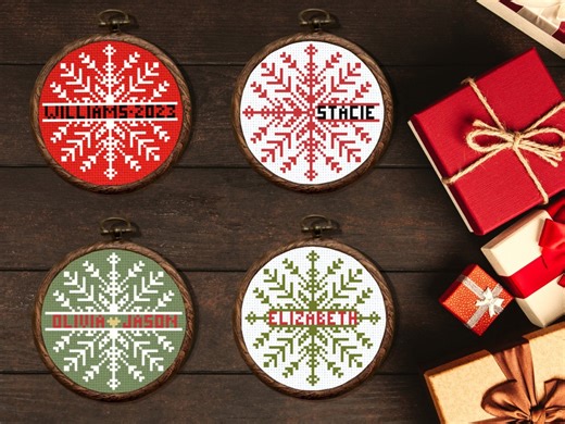 Modern Snowflake Cross Stitch Pattern: Personalized Christmas Ornament (digital Download PDF) - Etsy