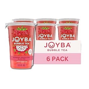Joyba Bubble Tea Raspberry Dragonfruit Black Tea Bubble Tea, 6 Pack, 12 fl. oz. Cups